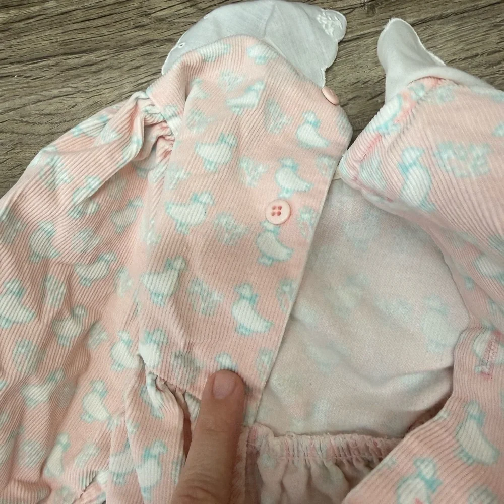 Baby Vintage Oshkosh‎ Light Pink Corduroy Romper Onesie Duck Print size 18M